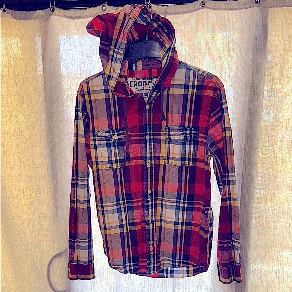 Aeropostale Multicolor Plaid Hooded Shirt